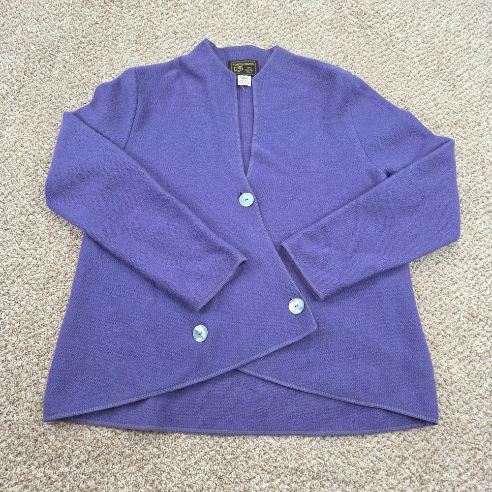 South Wool Women's Purple Artistic Cardigan Sweater‎ 100% Virgin Wool Size M
